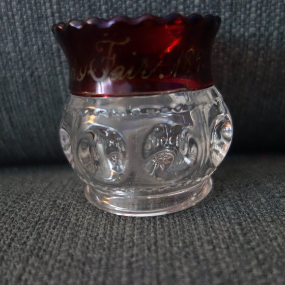 World's Fair 1893 Rub Red Flash Glass Toothpick Holder L.J. Drolen - Picture 11 of 11